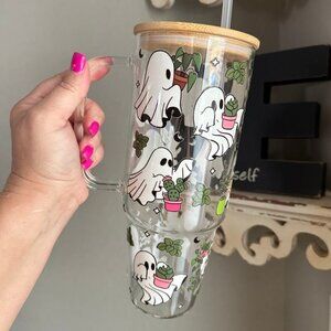 40oz Glass Tumbler, Ghost Plant Glass Tumbler, Ghost Plant Coffee Glass